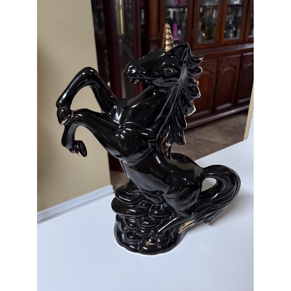Mid Century Modern Unicorn Black Gold Figure Home Decor approx 11.5x10"